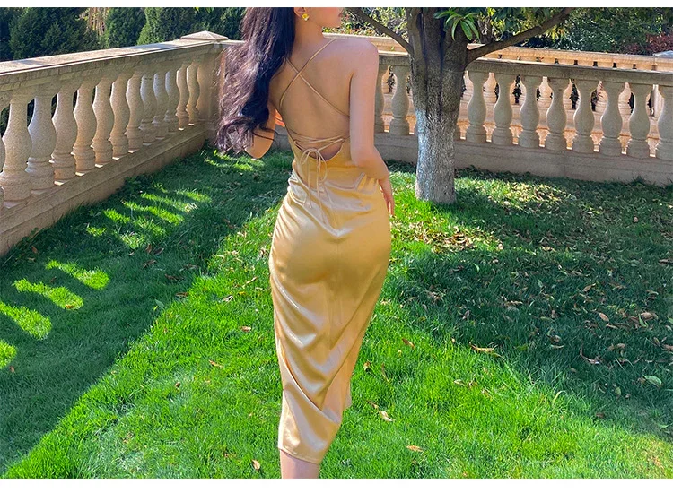 Sexy Halter V Neck Party Dress Champagne Gold Prom Evening Dress Y8211 - Image 6