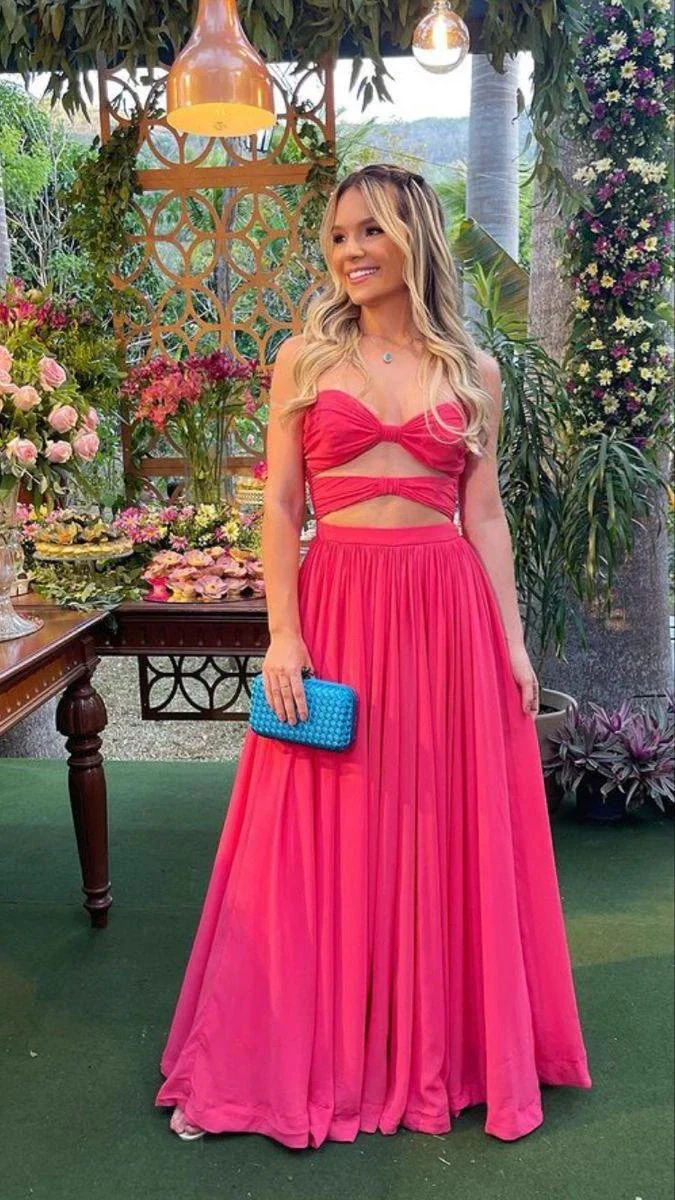 Sexy Hot Pink Waist Cut Out Evening Dress Formal Gown Y2699 - Image 2