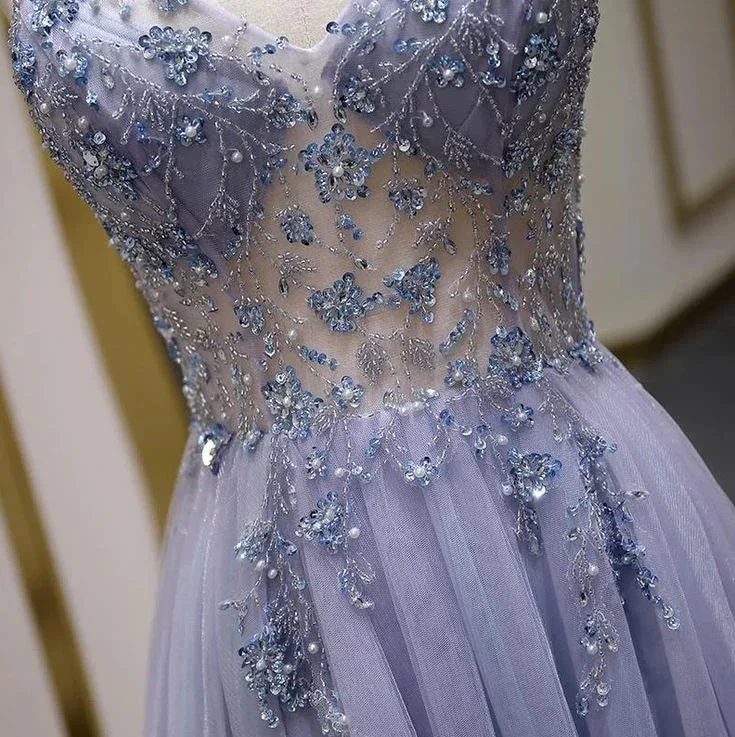 Sexy Illusion Long Prom Dress Luxury Beaded A Line Long Formal Women Evening Gown Party Dress Y6760 - Image 2