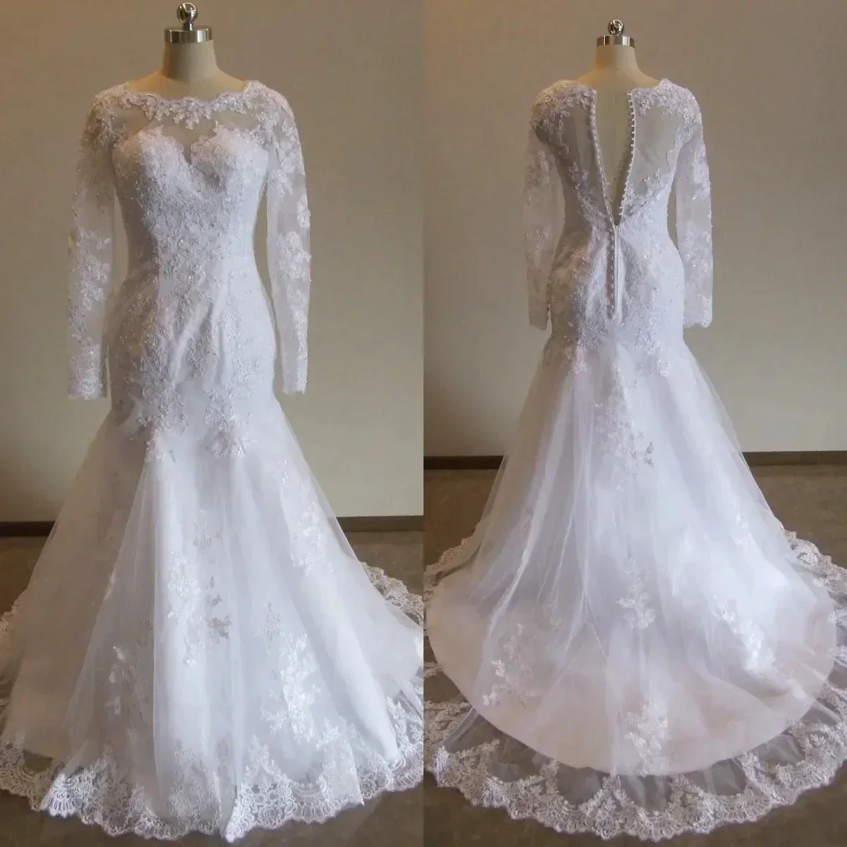 Sexy Illusion Mermaid Wedding Dresses Lace Appliques Robe De Mariée Wedding Bride Gowns Court Train Backless Vestido De Noiva - Image 3