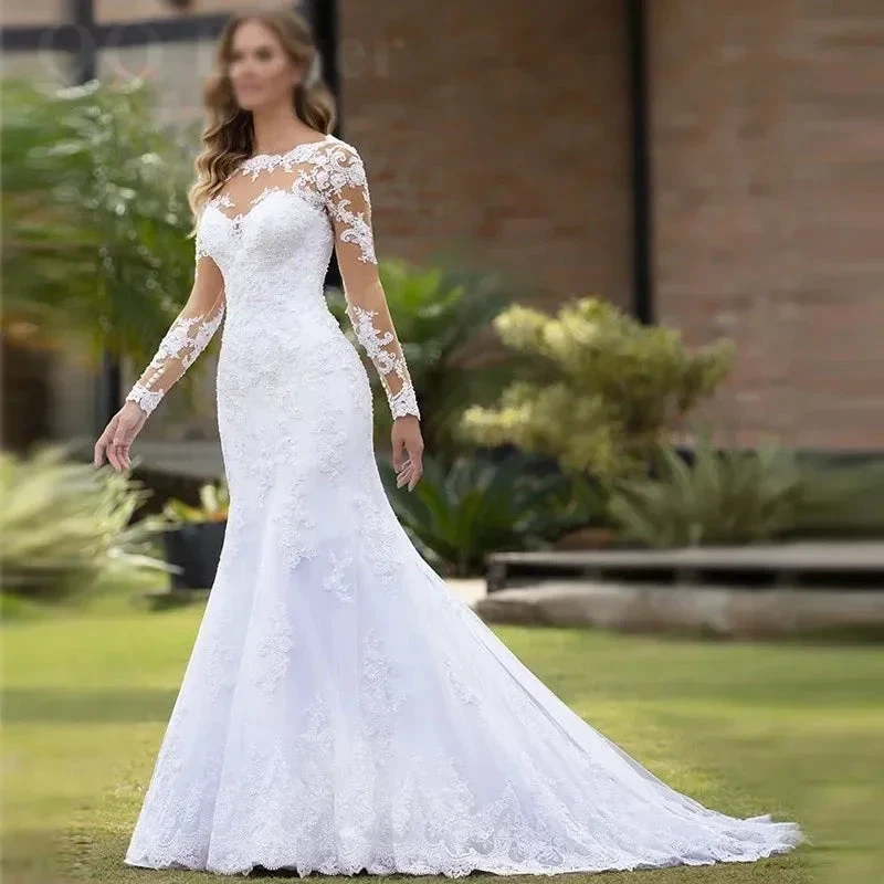 Sexy Illusion Mermaid Wedding Dresses Lace Appliques Robe De Mariée Wedding Bride Gowns Court Train Backless Vestido De Noiva - Image 4