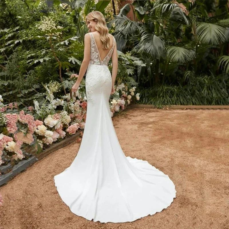 Sexy Lace Appliqued Wedding Dresses Princess Satin Mermaid Bridal Gowns For Bride Robe De Mariée Sweep Train Custom Made - Image 3