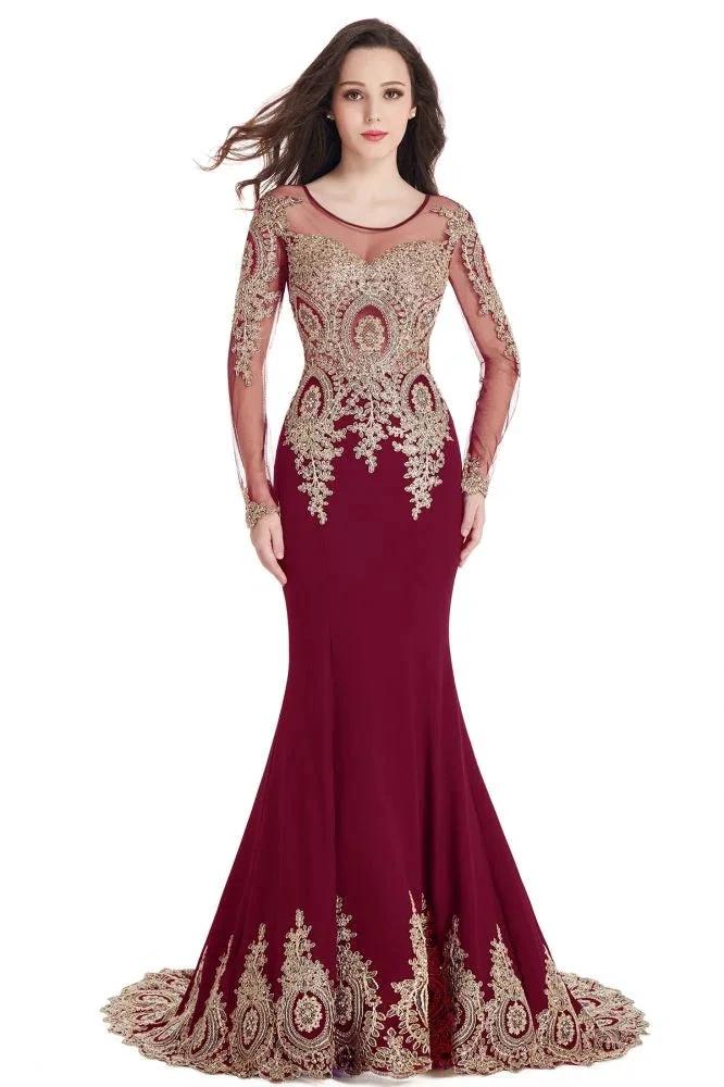Sexy Lace Appliques Long Sleeves Mermaid Prom Dresses - Image 10