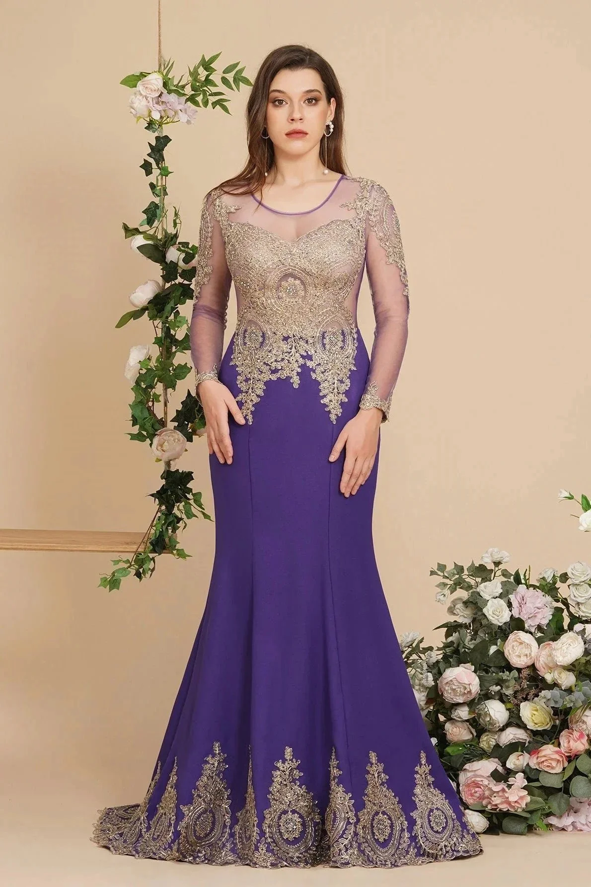 Sexy Lace Appliques Long Sleeves Mermaid Prom Dresses - Image 2