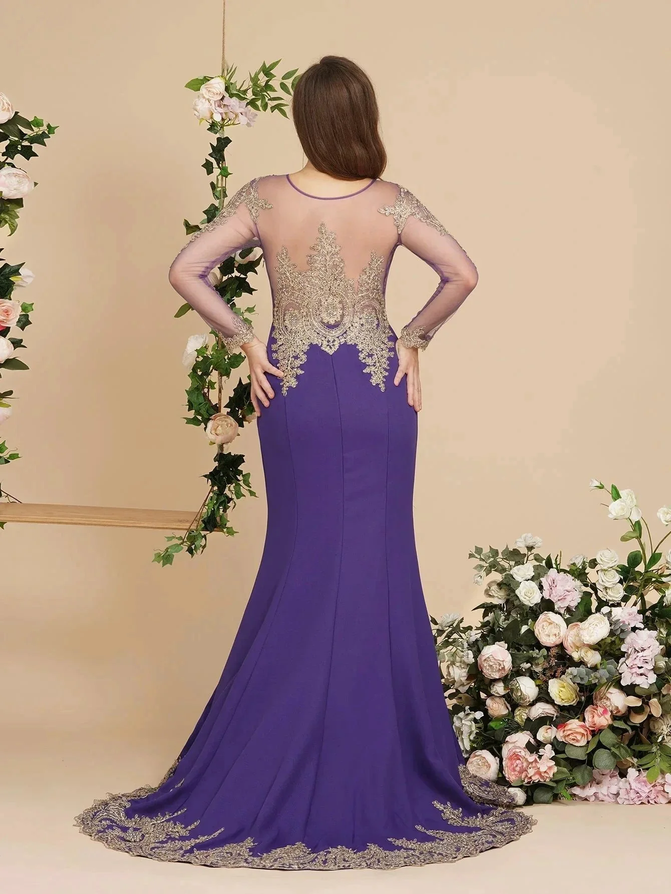Sexy Lace Appliques Long Sleeves Mermaid Prom Dresses - Image 3