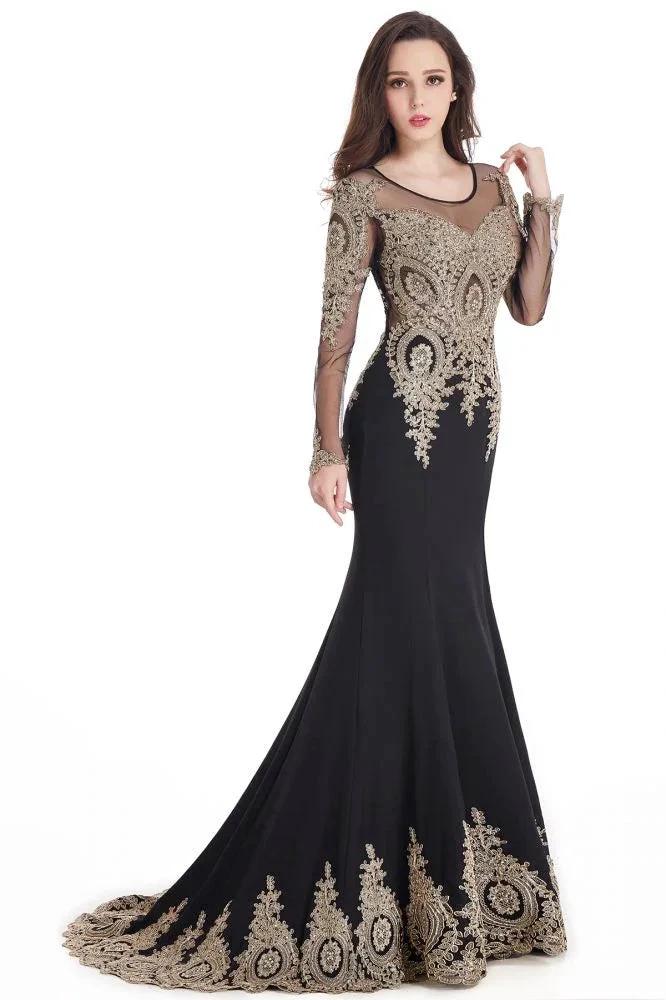 Sexy Lace Appliques Long Sleeves Mermaid Prom Dresses - Image 5