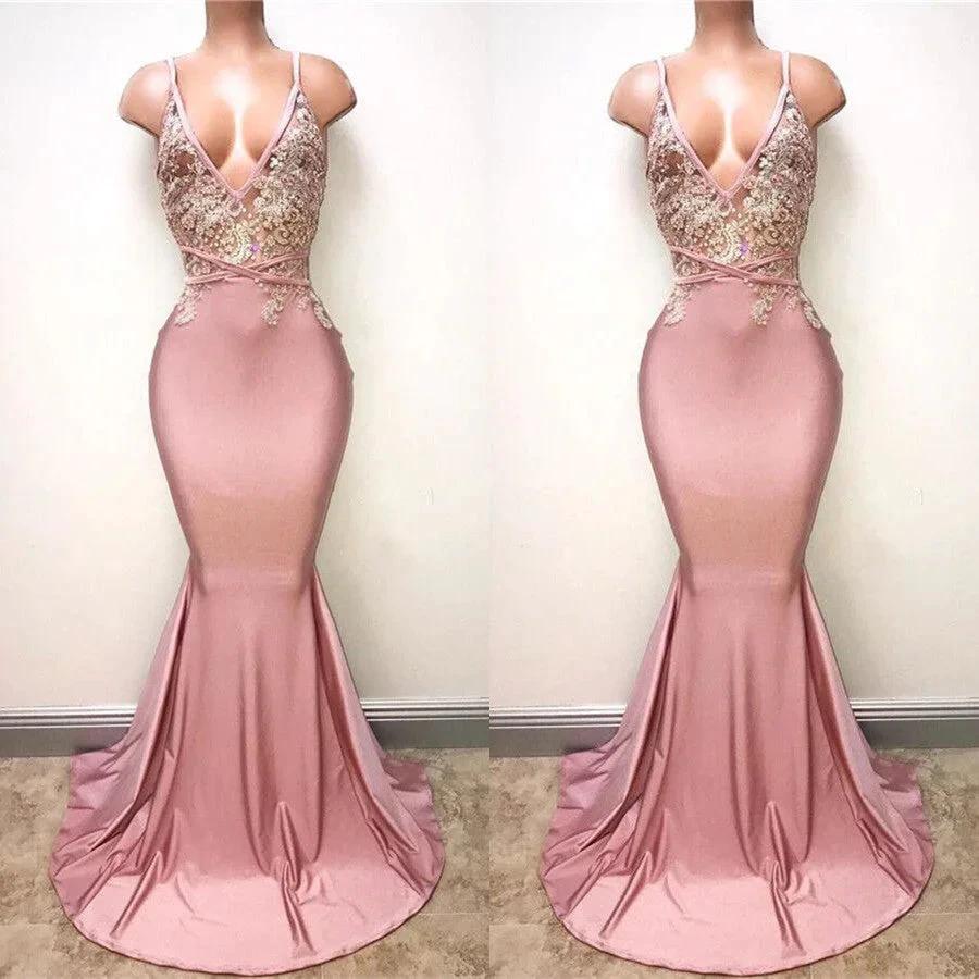 Sexy Lace-Appliques Sleeveless Mermaid Spaghettis-Strap Evening Gowns - Image 2