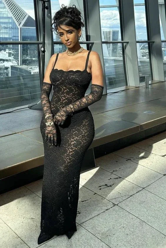 Sexy Lace See Through Women Long Evening Dress Spaghetti Straps Slim Fit Dresses Summer Fashion Y4236 - Image 2