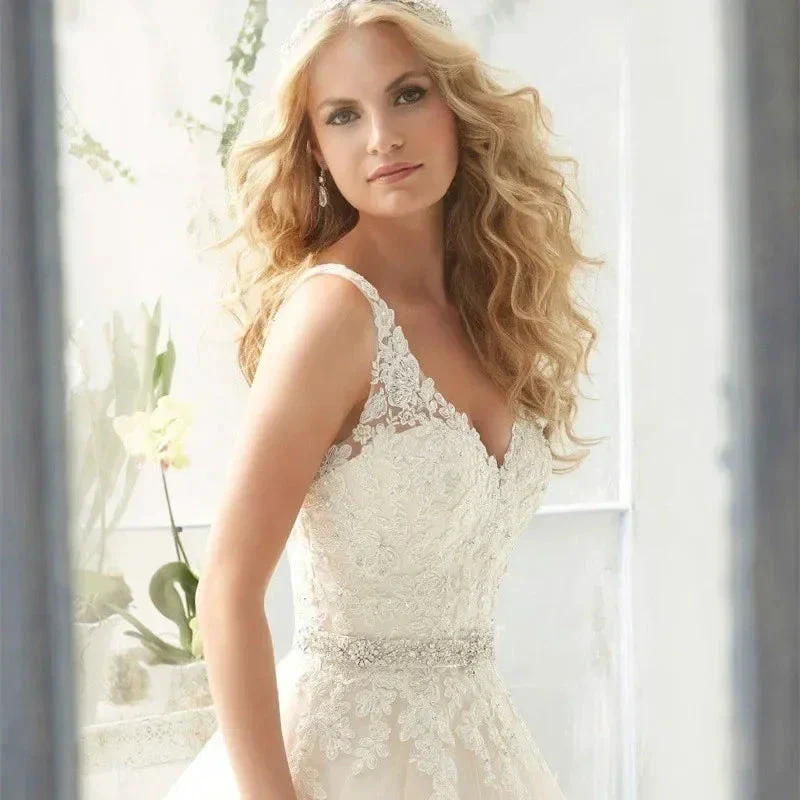 Sexy Lace Wedding Dresses Long Train Simple Bride Floor Length Long Sleeve Applique Lace up Open Back Wedding Dresses - Image 3