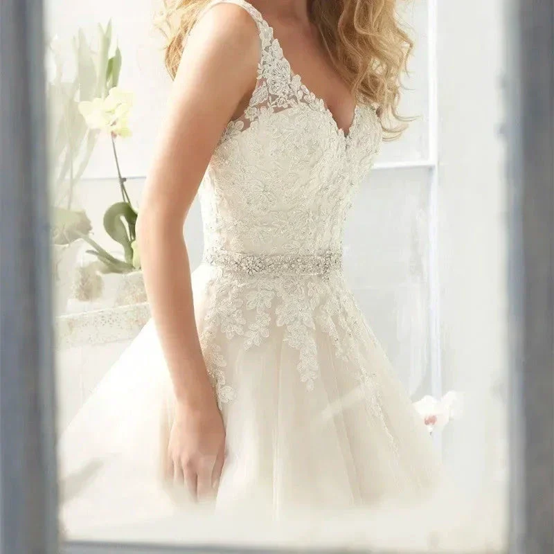 Sexy Lace Wedding Dresses Long Train Simple Bride Floor Length Long Sleeve Applique Lace up Open Back Wedding Dresses - Image 4