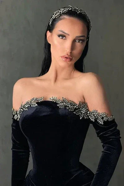 Sexy Long Black Off-the-shoulder Long Sleeves Mermaid Prom Dress With Slit - Image 4