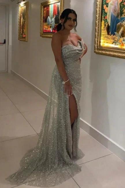 Sexy Long Glitter Sleeveless Evening Dresses Prom Dresses With Slit - Image 3