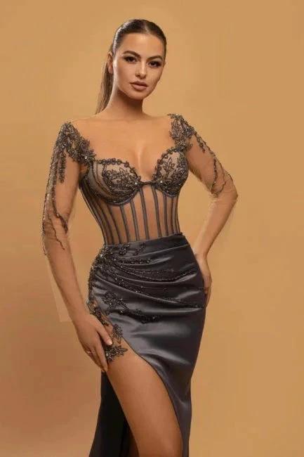 Sexy Long Mermaid Lace Evening Dresses With Long Sleeves - Image 2