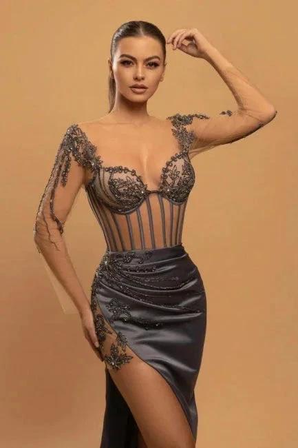 Sexy Long Mermaid Lace Evening Dresses With Long Sleeves - Image 3