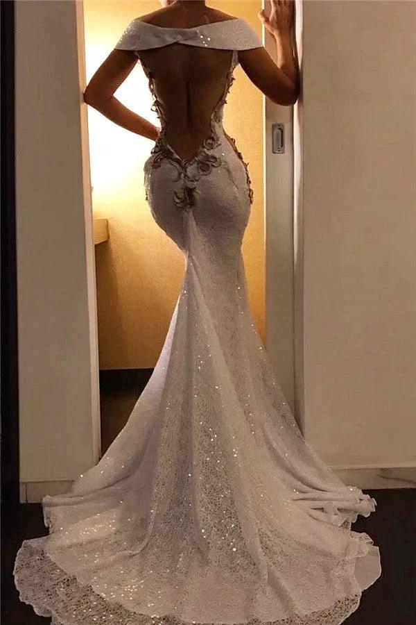 Sexy Long Mermaid Off-the-shoulder Backless Evening Dresses with Cap Sleeves - Image 2