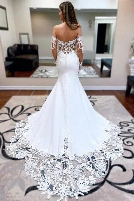 Sexy Long Mermaid Sweetheart Lace Wedding Dresses With Long Sleeves - Image 2