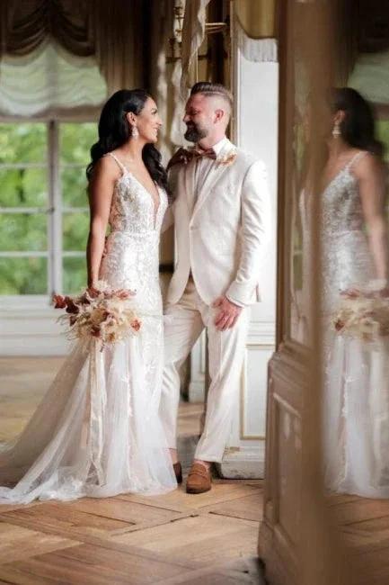 Sexy Long Mermaid V-neck Sleeveless Wedding dresses With Lace - Image 2