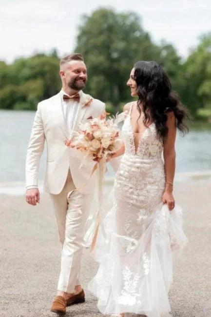 Sexy Long Mermaid V-neck Sleeveless Wedding dresses With Lace - Image 3