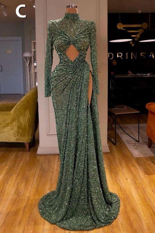 Sexy Long Mint Green Sequins Prom Dress Mermaid - Image 2