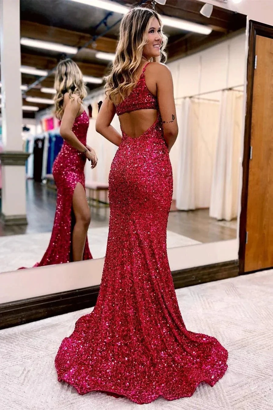 Sexy Long One Shoulder Sequined Mermaid Evening Dress - Image 2