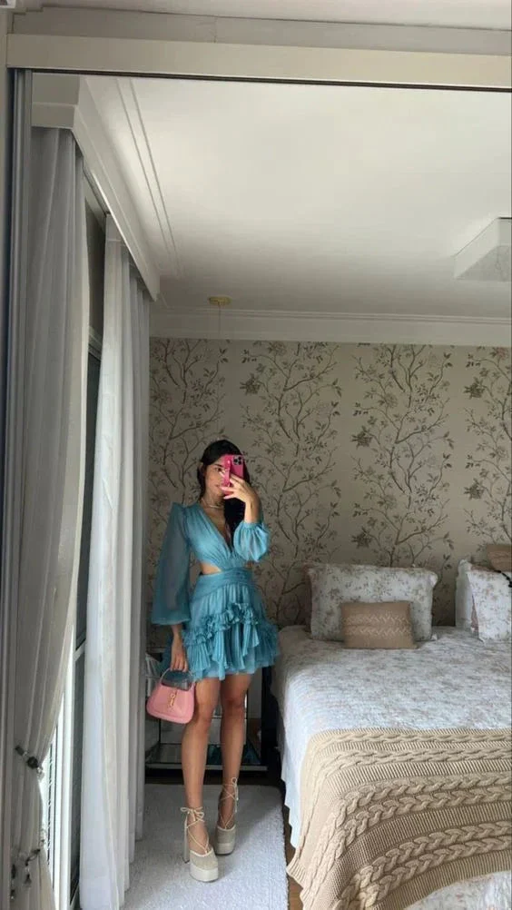 Sexy Long Sleeves Homecoming Dress A-line Cocktail Dress Y6981 - Image 2