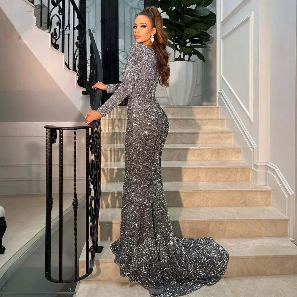 Sexy Mermaid Evening Dresses 2025 For Women Long Sleeves Sweetheart Velour Sequin Wedding Formal Prom Party Gowns Robe De Soiree SYP190 - Image 2
