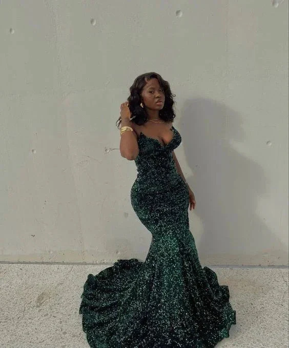 Sexy Mermaid Glitter Prom Dress Long Evening Gowns Dark Green Women Formal Dresses Y4329 - Image 2