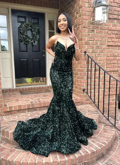 Sexy Mermaid Glitter Prom Dress Long Evening Gowns Dark Green Women Formal Dresses Y4329 - Image 5
