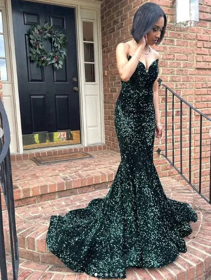 Sexy Mermaid Glitter Prom Dress Long Evening Gowns Dark Green Women Formal Dresses Y4329 - Image 6