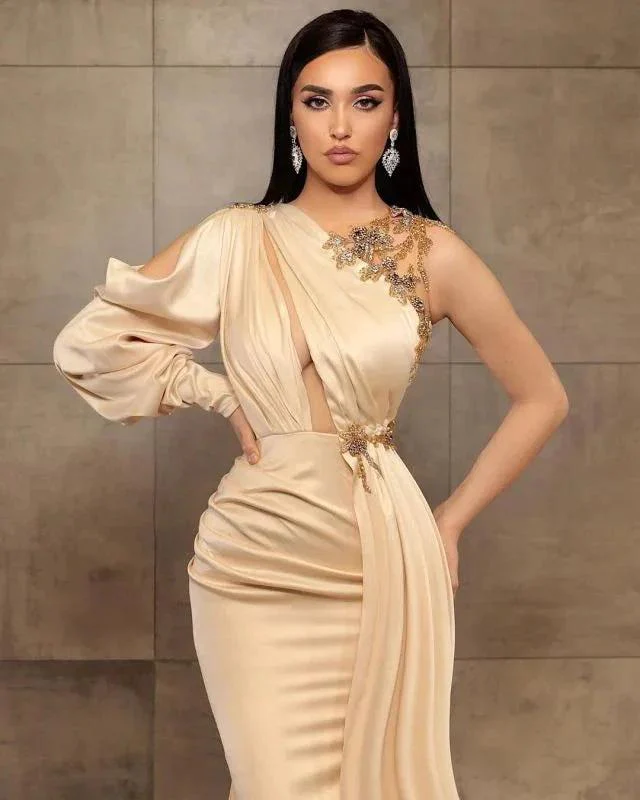 Sexy Mermaid One-Shoulder Charmeuse Prom Dress with Beadings - Image 2