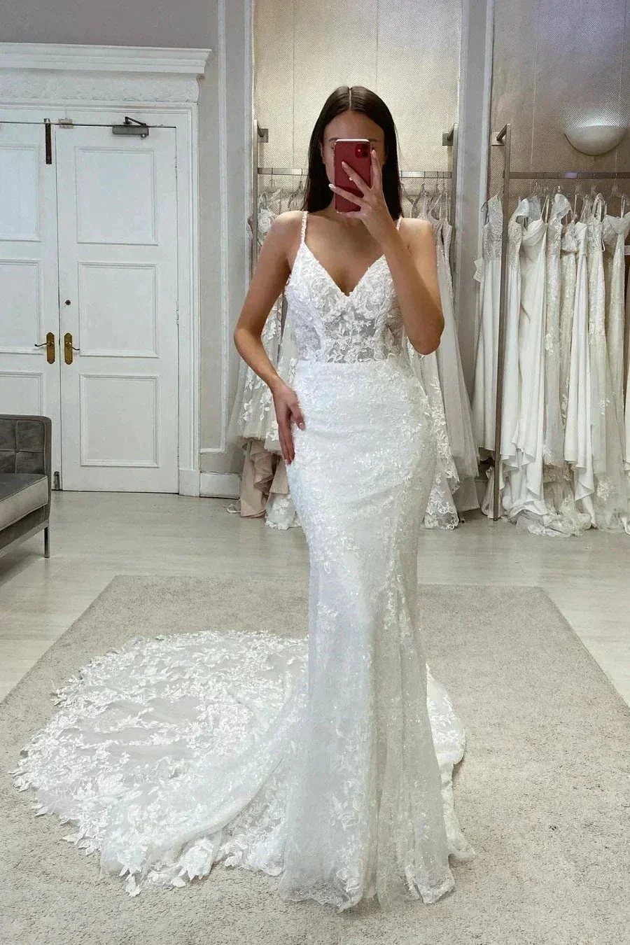 Sexy Off Shoulder Mermaid Mopping Wedding Dresses V Neck Bride Gowns Sleeveless Bridal Robes Appliques Backless Lace Charming - Image 2