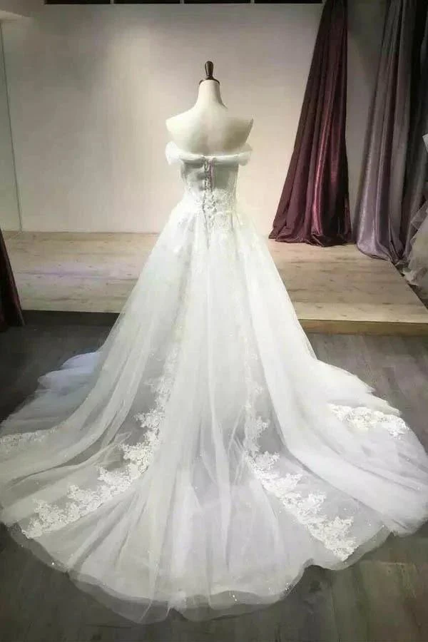 Sexy Off Shoulder White Tulle  Wedding Dresses With Applique  WD203 - Image 2