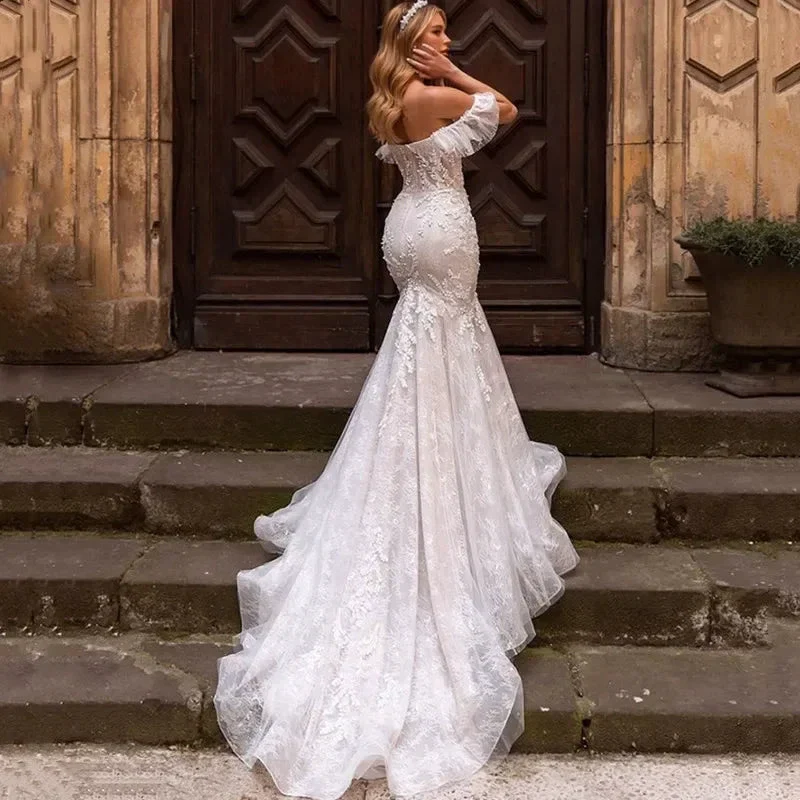 Sexy Off The Shoulder Mermaid Vestidos De Novia Appliques Vestido De Noiva Sweetheart Wedding Dresses Lace Robe De Mariée - Image 2