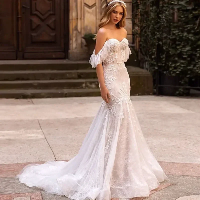 Sexy Off The Shoulder Mermaid Vestidos De Novia Appliques Vestido De Noiva Sweetheart Wedding Dresses Lace Robe De Mariée - Image 3