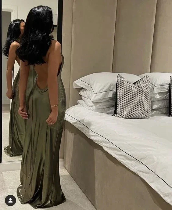 Sexy Olive Green Backless Mermaid Evening Dress Y7073 - Image 2