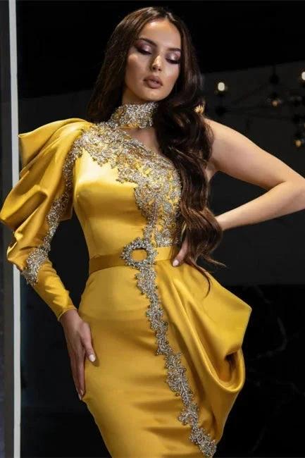 Sexy One Puffy Sleeves Satin Mermaid Prom Dress with Glitter Crystals - Image 5