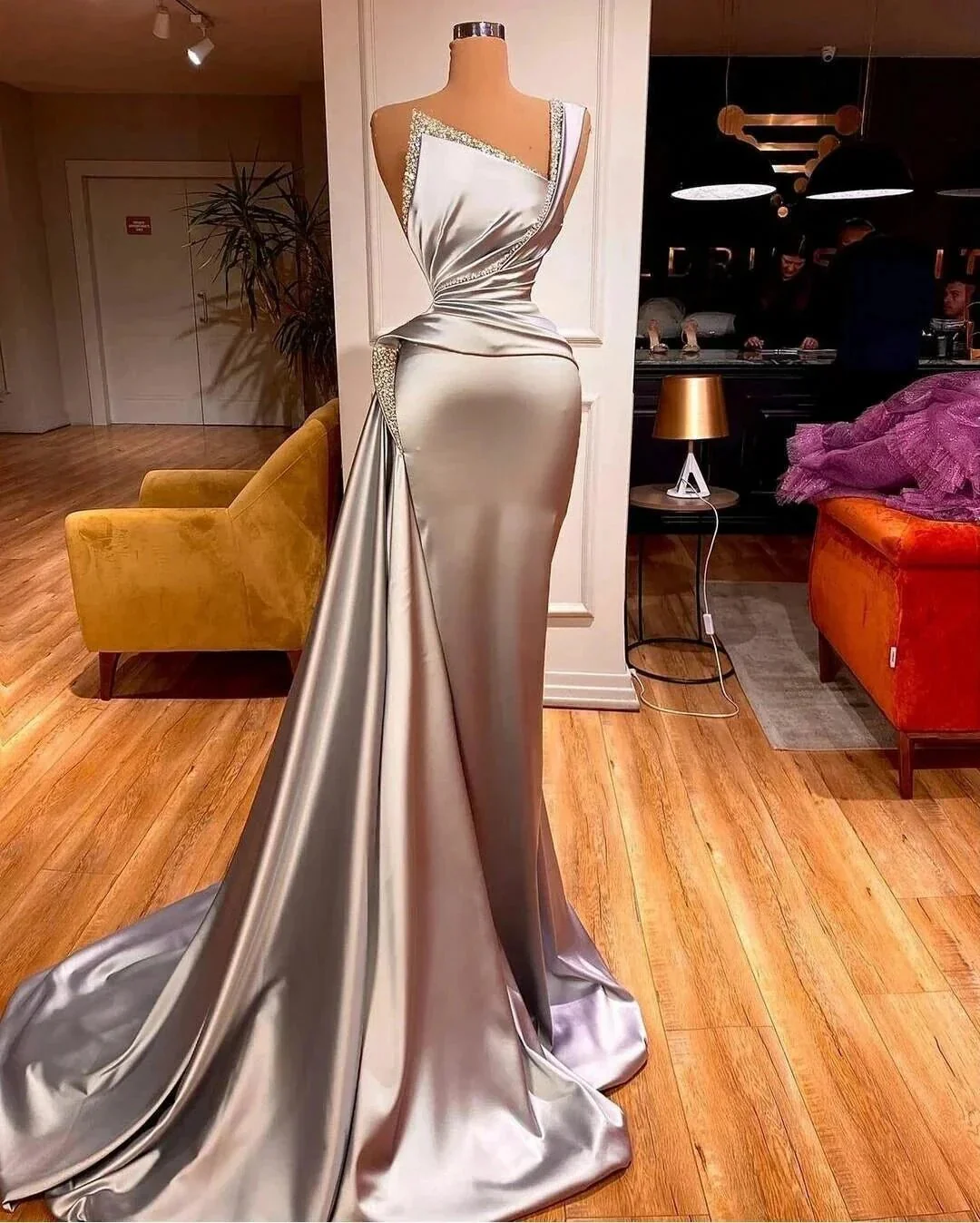 Sexy One Shoulder Slim Mermaid Evening Dress with Sweep Train - Image 3