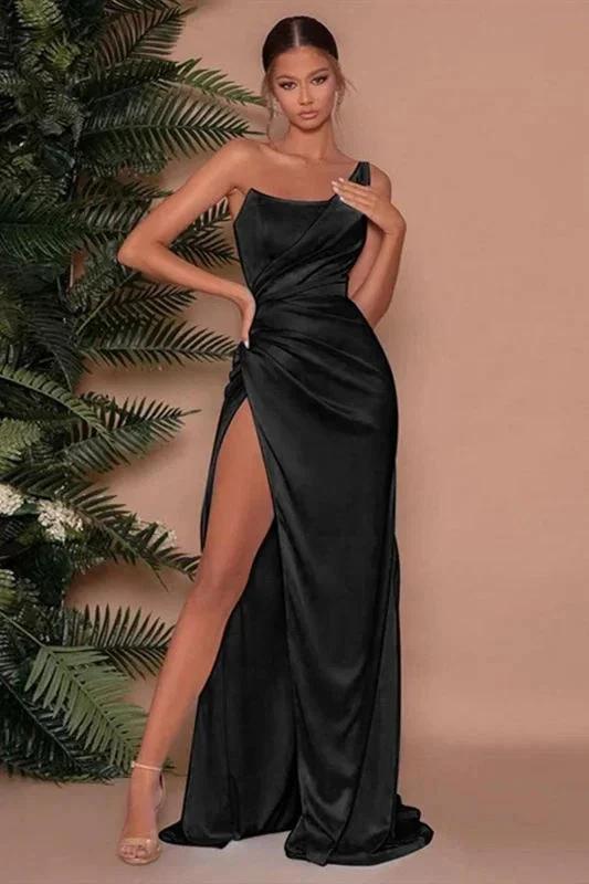 Sexy One Shoulder Slit Long Prom Dress With Satin Side - Image 2