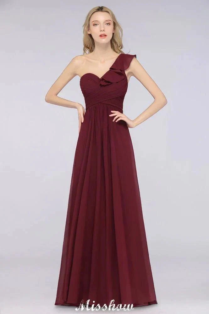 Sexy One-Shoulder Sweetheart Sleeveless Bridesmaid Dress Ruffles Beach Wedding Party Dress - Image 3