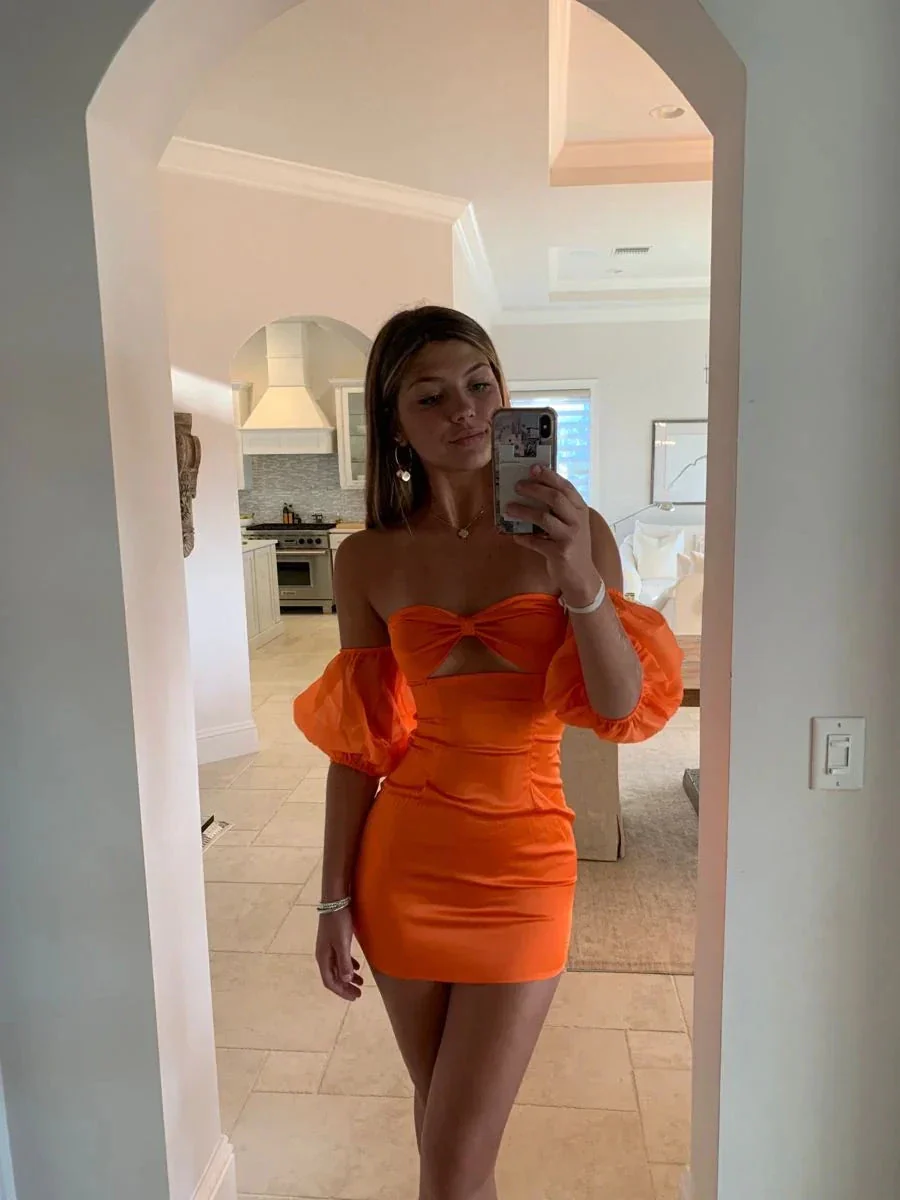 Sexy Orange Bodycon Dress Orange Homecoming Dress Y2993 - Image 2