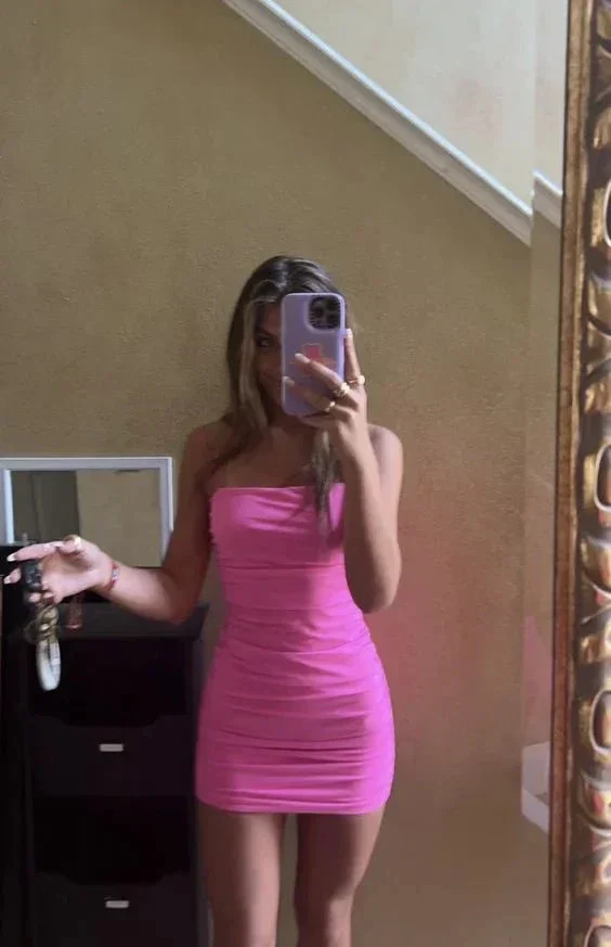 Sexy Pink Bodycon Dress Mini Homecoming Dress Y6474 - Image 2