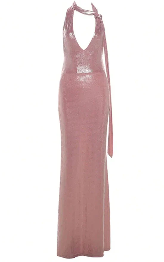 Sexy Pink Halter Backless Party Evening Dress Formal Prom Dress Y8166 - Image 3