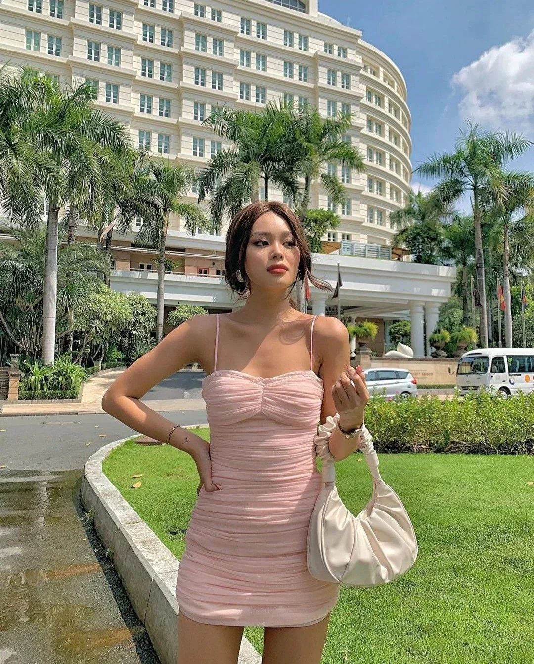 Sexy Pink Spaghetti Straps Homecoming Dress with Pleated Y2670 - Image 2