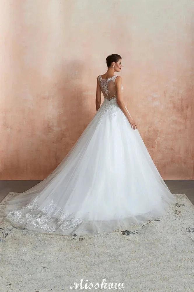 Sexy Pluging V-Neck Wedding Dress Sheer Lace Aline Bridal Gown - Image 4