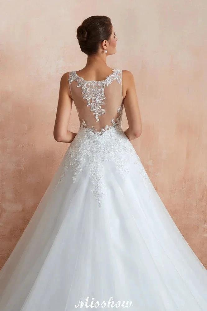 Sexy Pluging V-Neck Wedding Dress Sheer Lace Aline Bridal Gown - Image 7