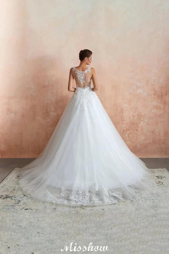 Sexy Pluging V-Neck Wedding Dress Sheer Lace Aline Bridal Gown - Image 8