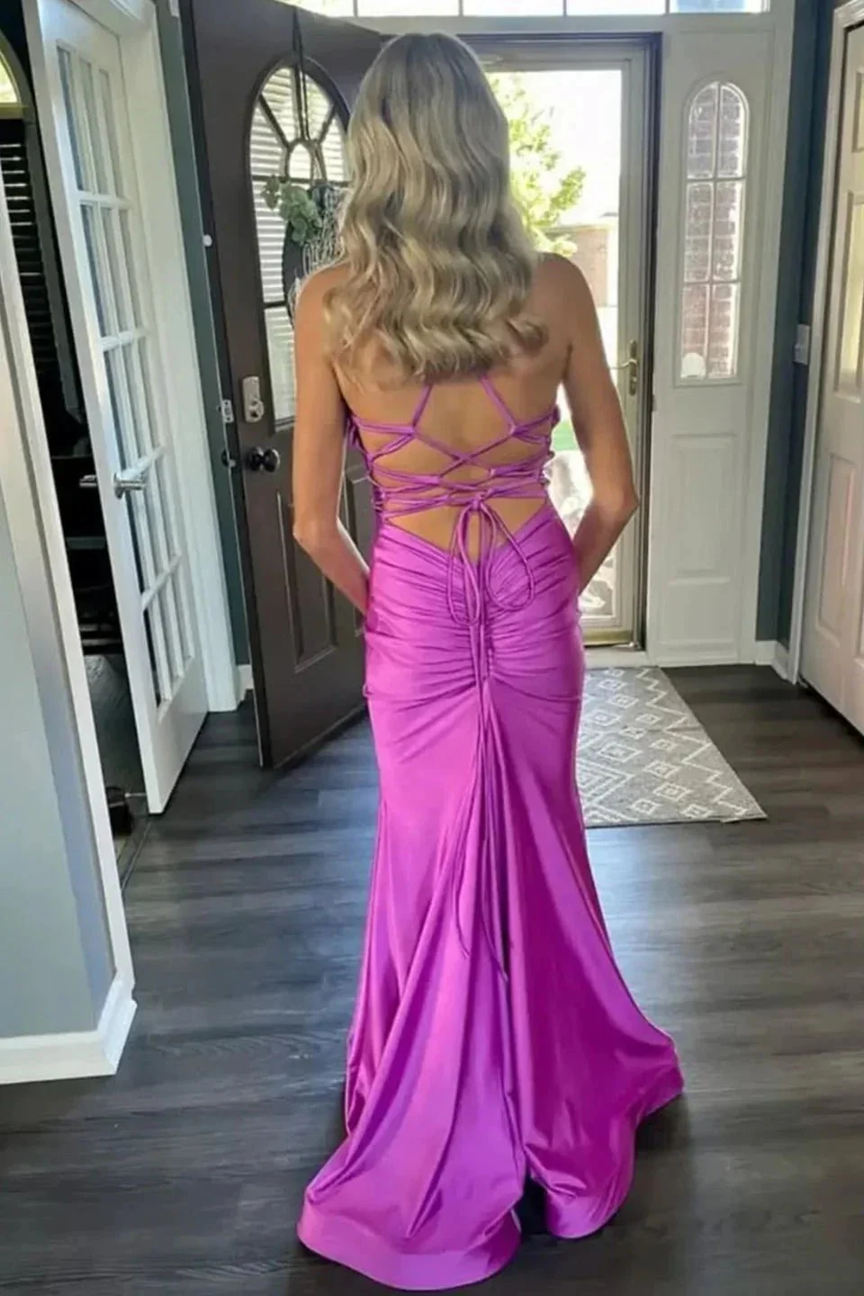 Sarai |Mermaid V-Neck Jersey Formal Dress with Lace-Up Back - Image 4