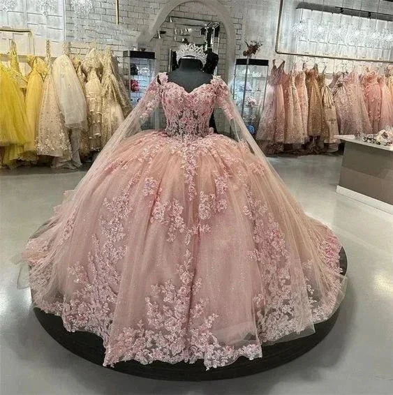 Sexy Quinceanera Dress Blush Pink Lace Appliques Crystal Beads Sweetheart With Flowers Blush Pink Ball Gown  Y5886 - Image 2