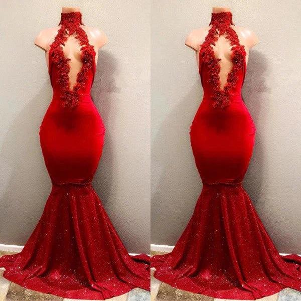 Sexy Red High Neck Mermaid Prom Dress - Image 2