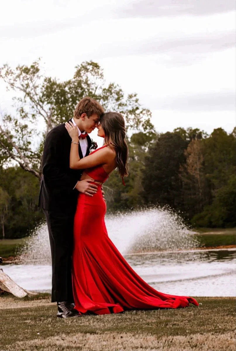 Sexy Red Satin Long Evening Dress with Train  Y4172 - Image 2